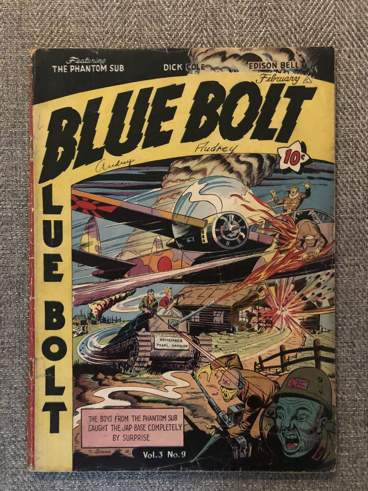Blue Bolt Volume 3 #9 WWII Cover Vintage Novelty Press Comic 1943