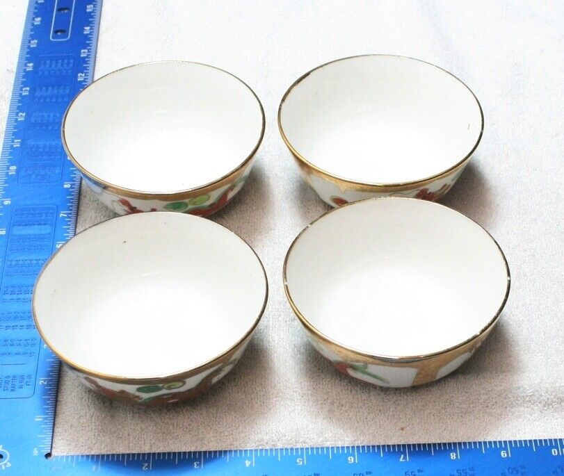 4Pc P.C.T Japanese Porcelain Ware Small Bowls Hand Decorated in Hong Kong