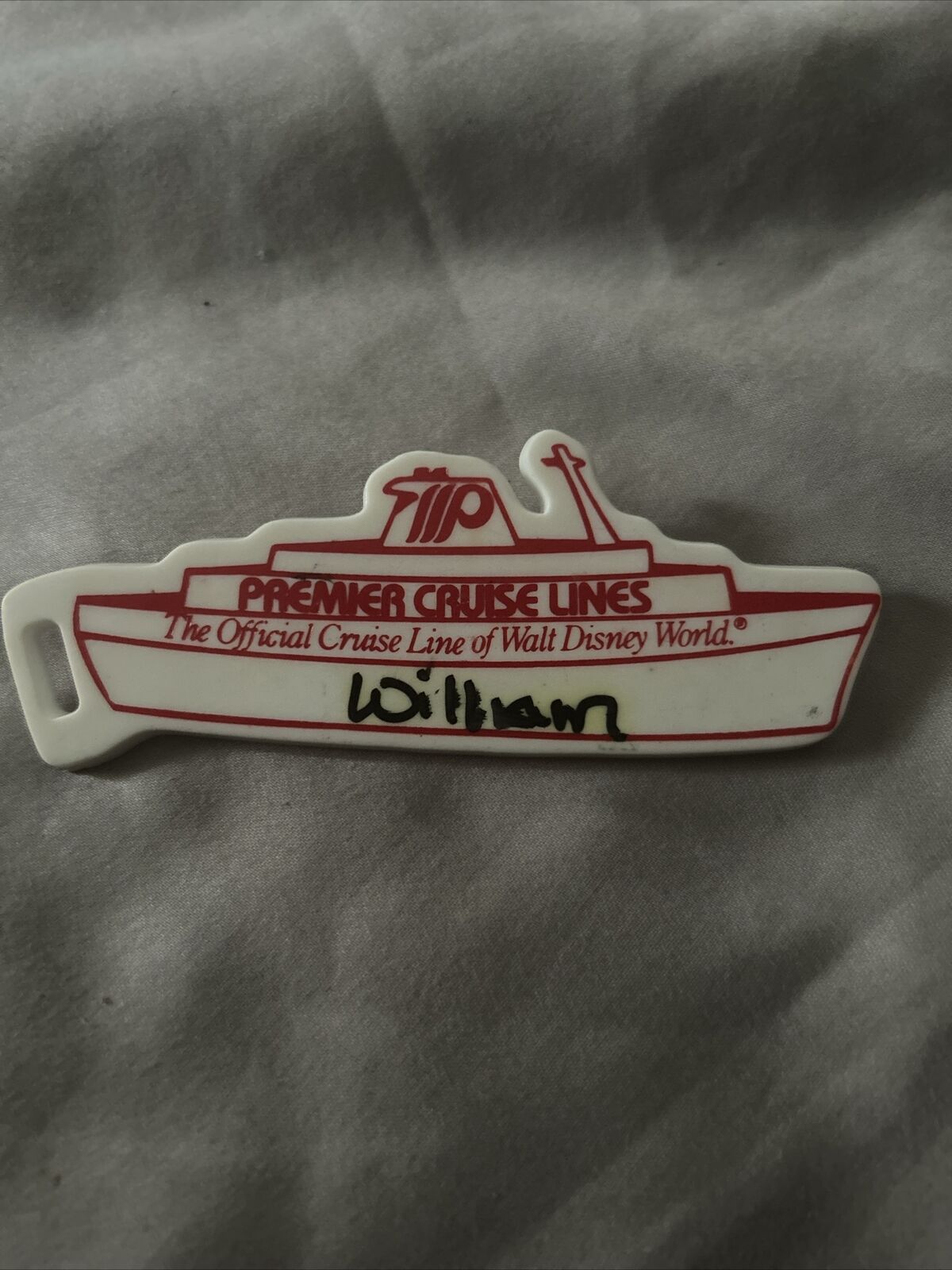 Premier Cruise Line Ship Boat Name Tag Pin Vintage Walt Disney World WDW William