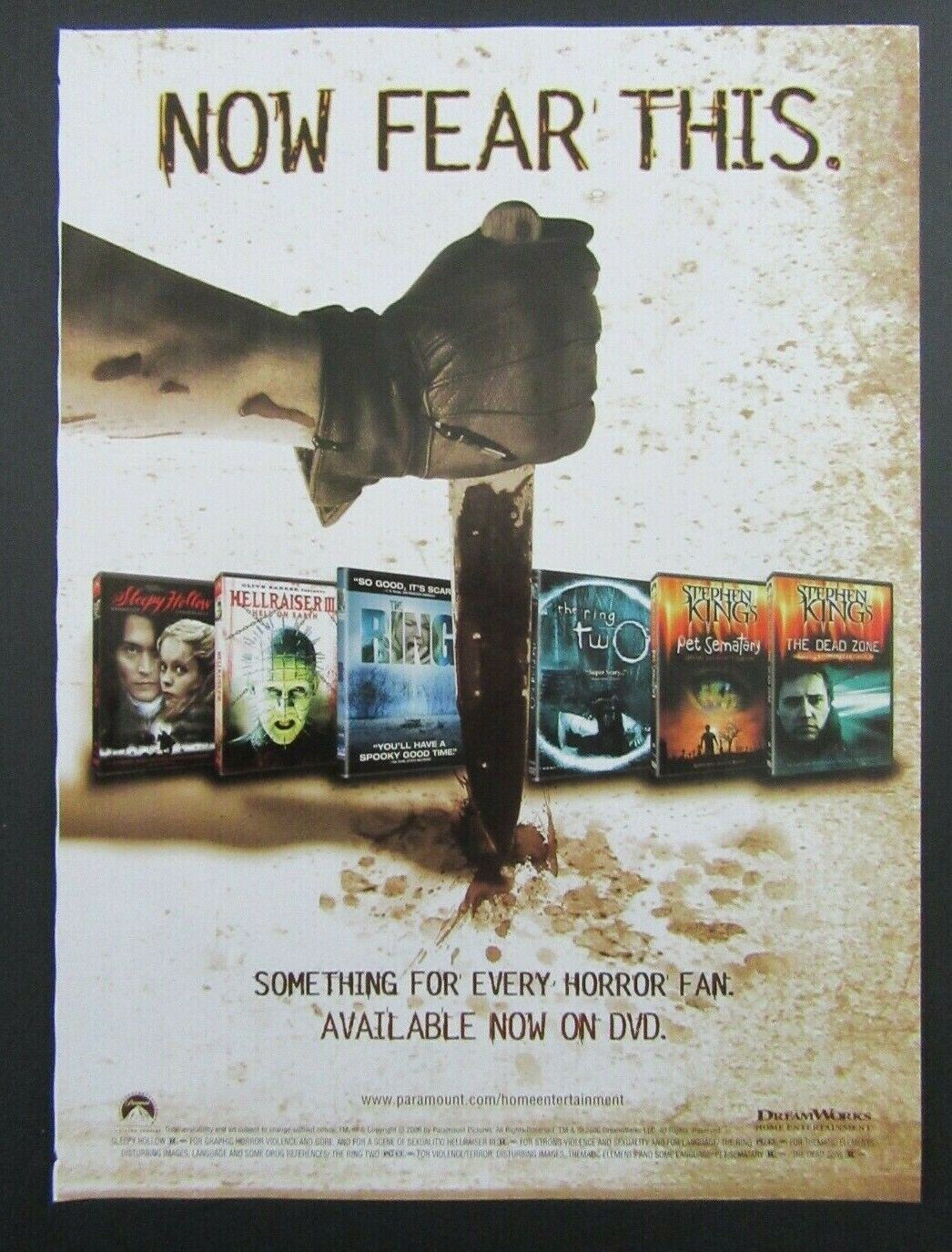 2006 PARAMOUNT/DREAMWORKS Entertainment Horror Movie DVD Collection Magazine Ad