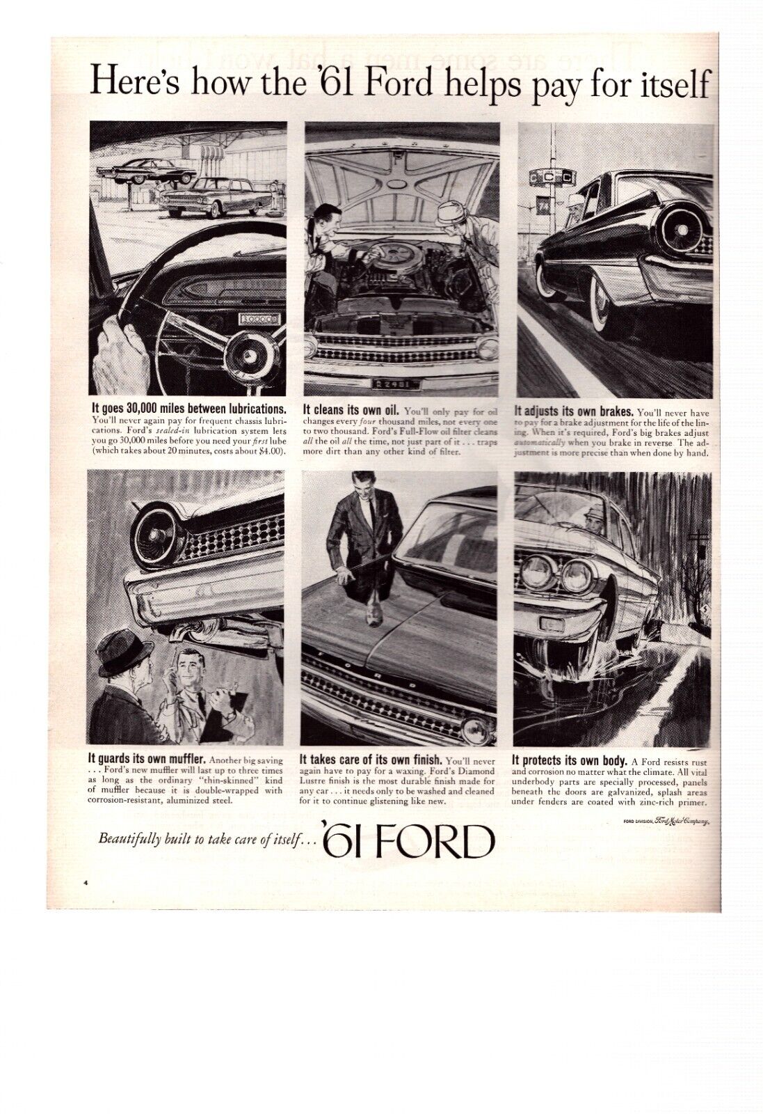 Vintage Print Ad 1961 Ford Motor Company Helps Pay for Itself