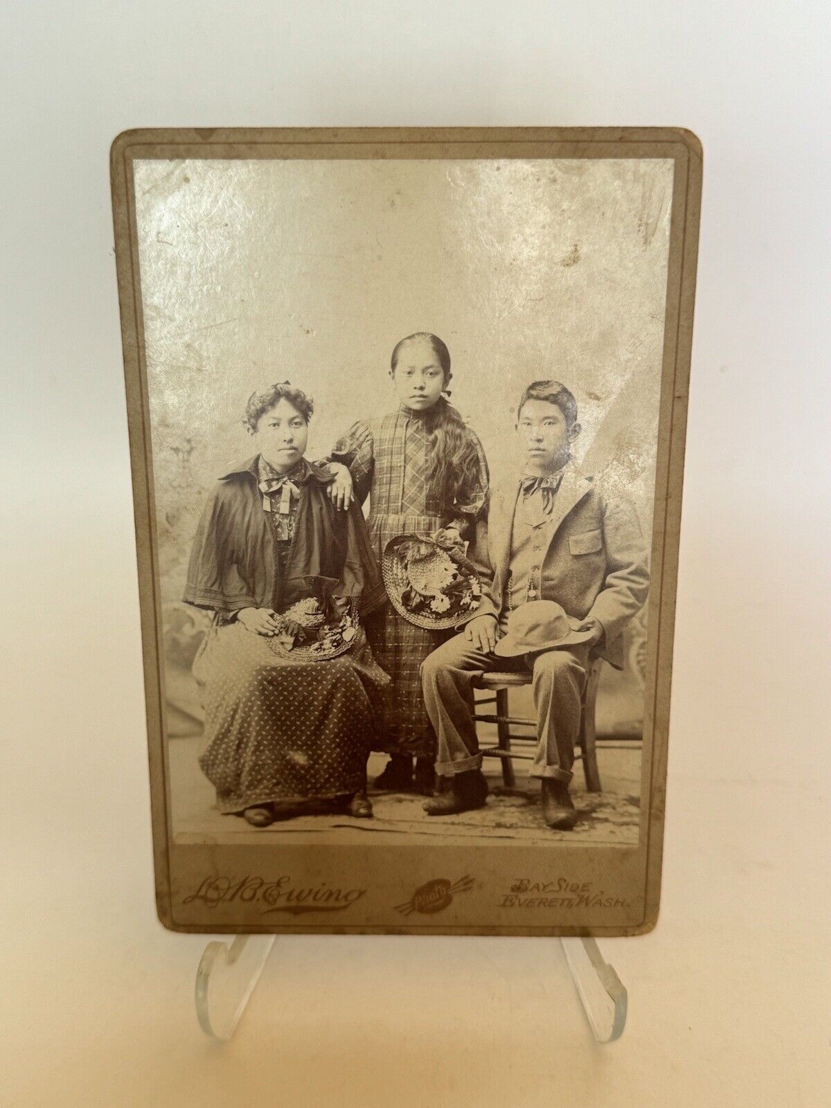 Vintage Cabinet Photo Native American Family Young Children