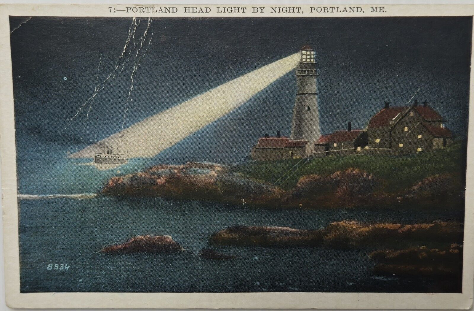 Used Antique Postcard: Portland ME Lighthouse. 1936.  Postmarked W 1c Stamp.  
