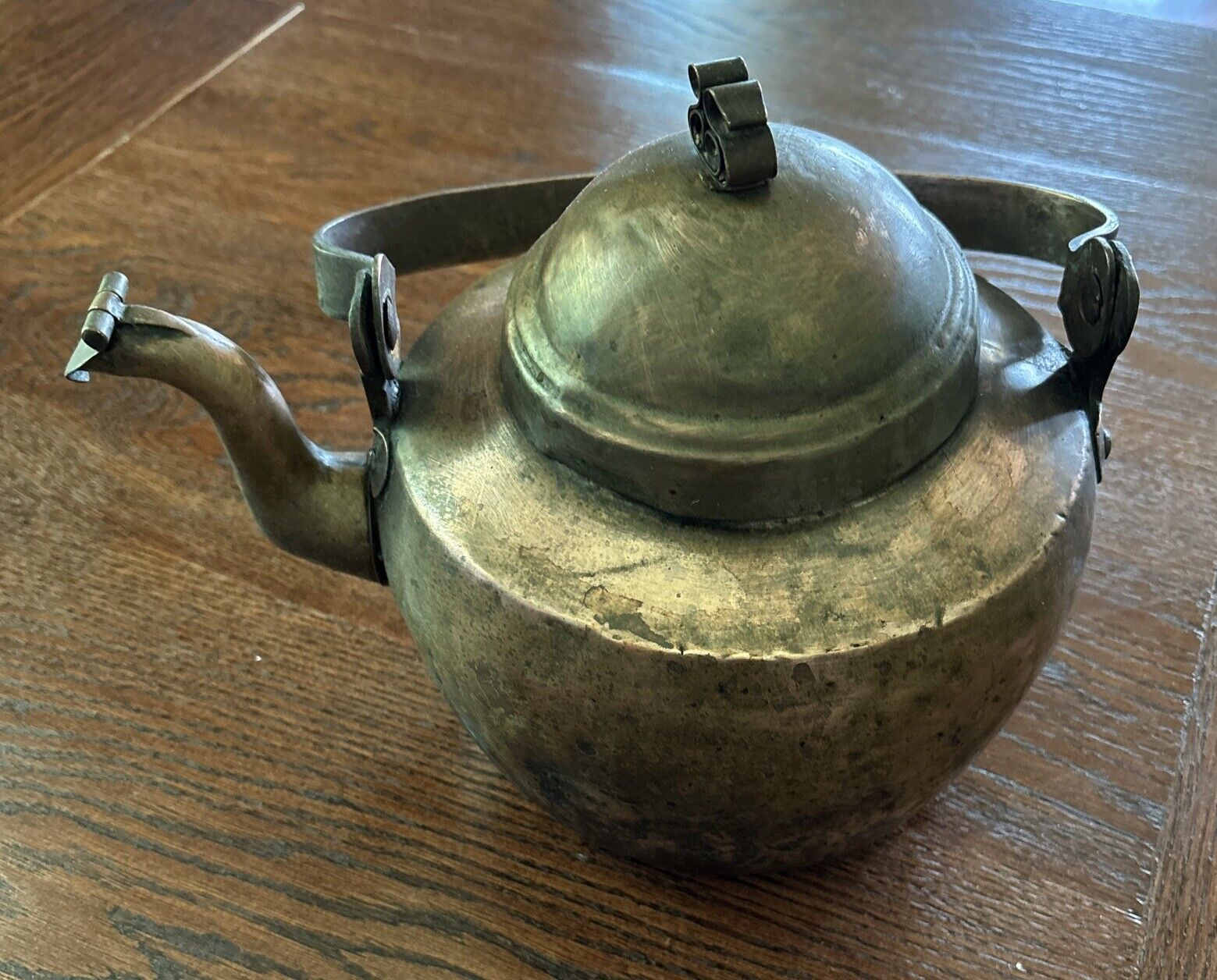 Vintage Handmade Folk Art Solid Copper Rustic Tea Pot/Kettle