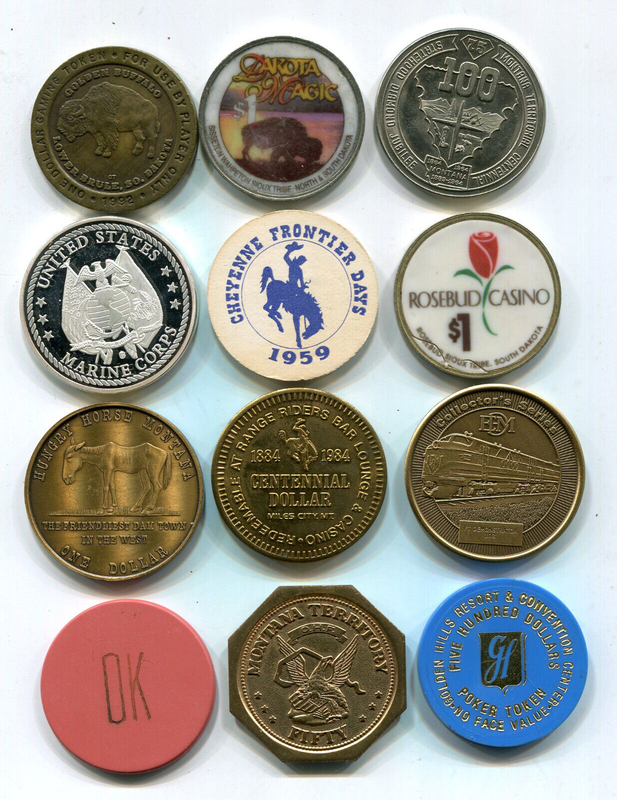 Tokens - Misc - and - Deadwood, South Dakota - 12 of them - Chips