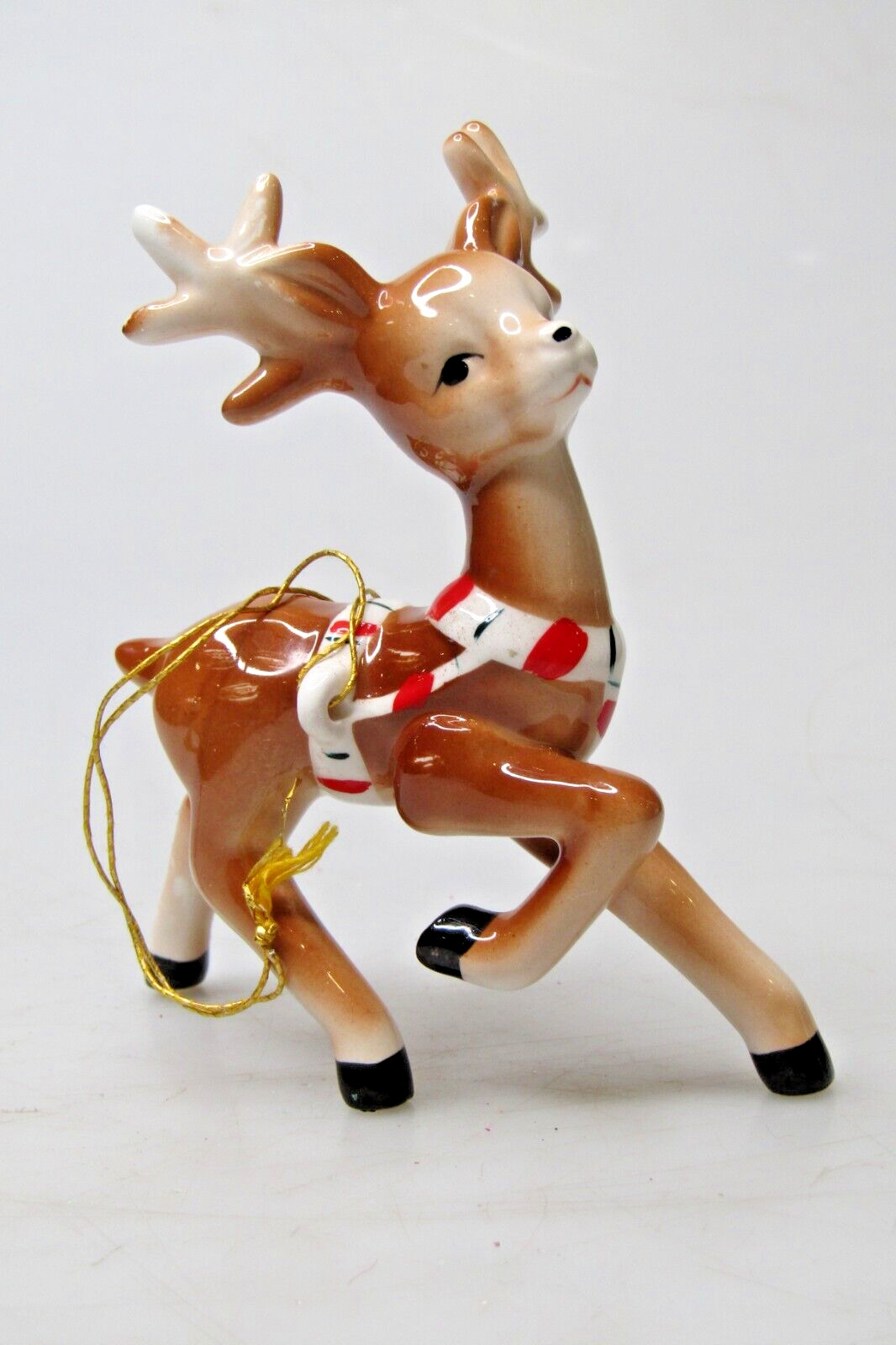 VTG 1956 Lefton Christmas Prancing Candy Cane Halter Reindeer Sleigh Japan #1