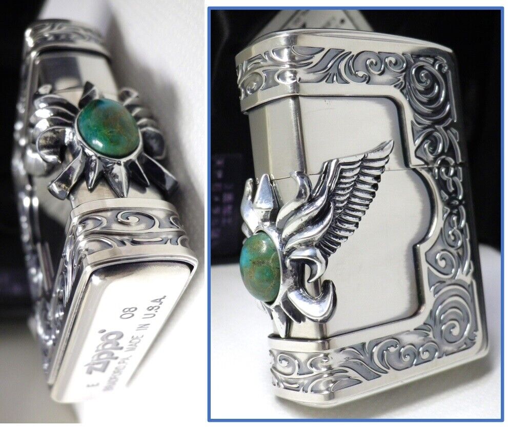 3 Sides Arabesque Turquoise Wing Metal ZIPPO 2008 Unfired Rare         