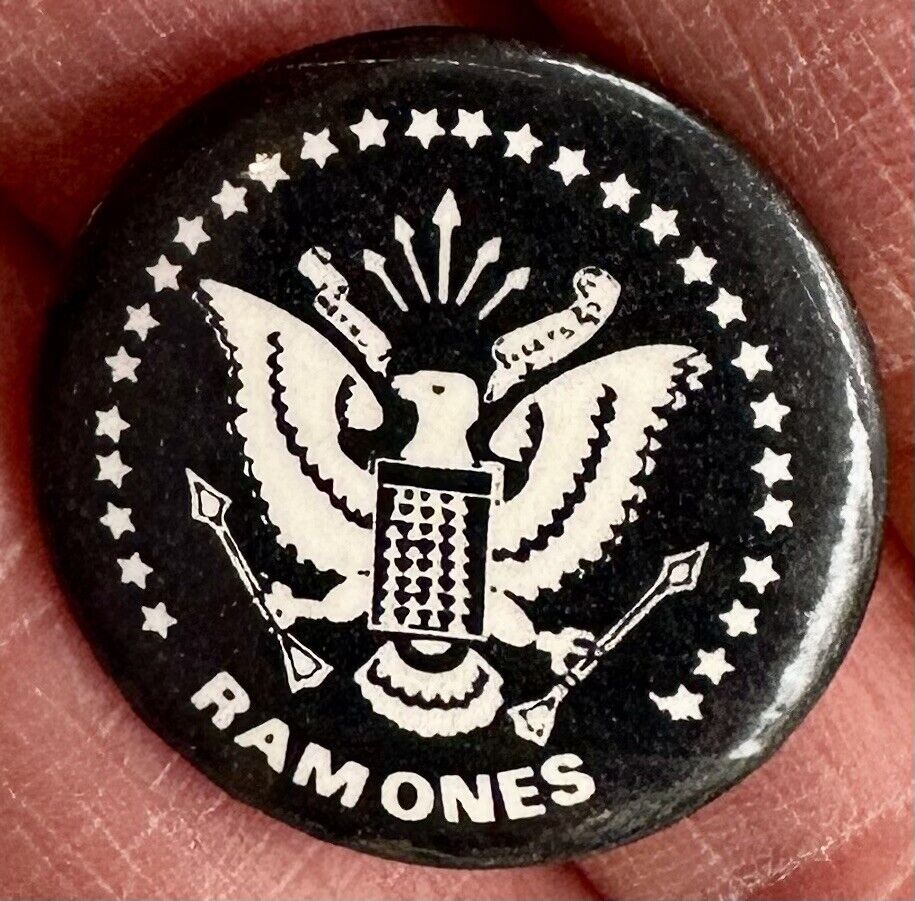 Vintage THE RAMONES Pin PINBACK Button PUNK Rock N’ Roll MILITARY Eagle Logo Vtg