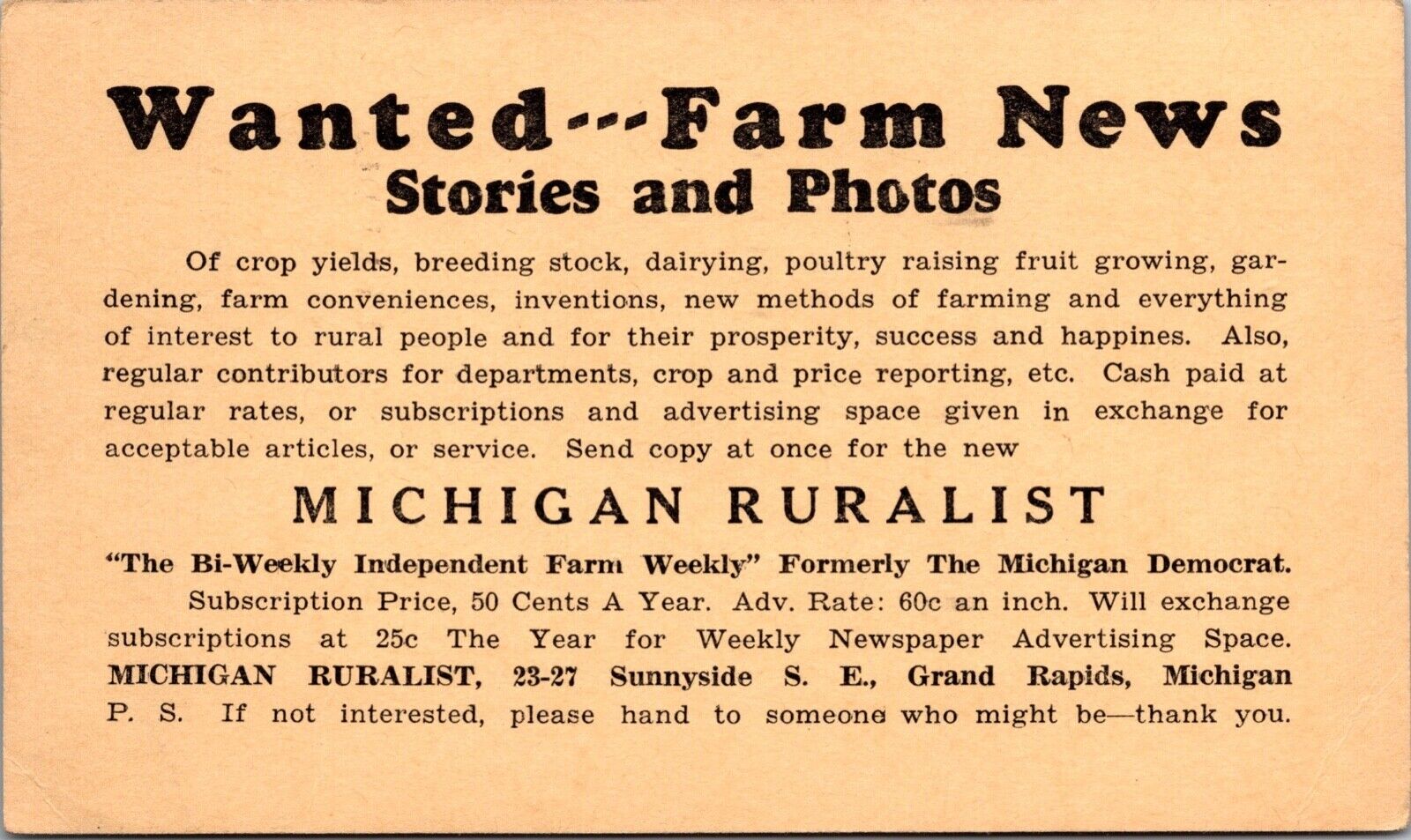 PC Michigan Ruralist Farming Newspaper Subscription in Grand Rapids Michigan