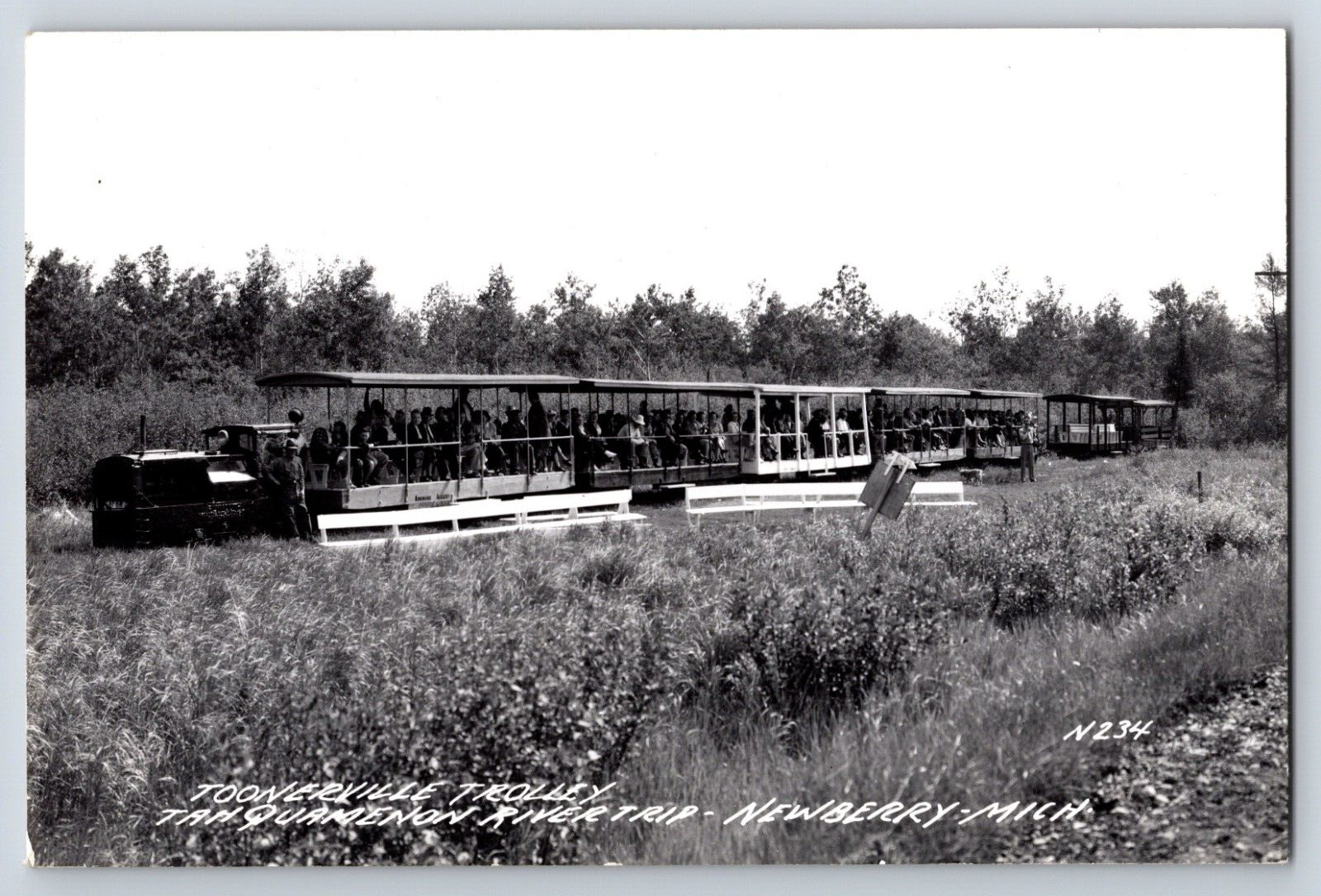 Toonerville Trolley Tahquamenon River Newberry Michigan RPPC Real Photo Postcard