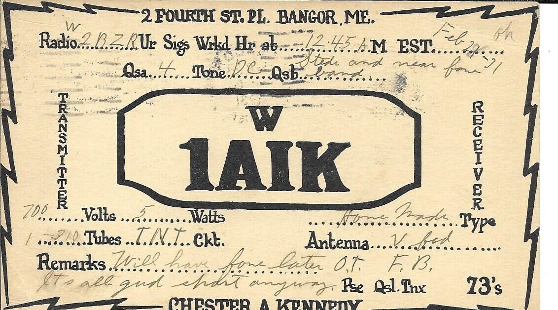 QSL  1931 Bangor Maine   radio card