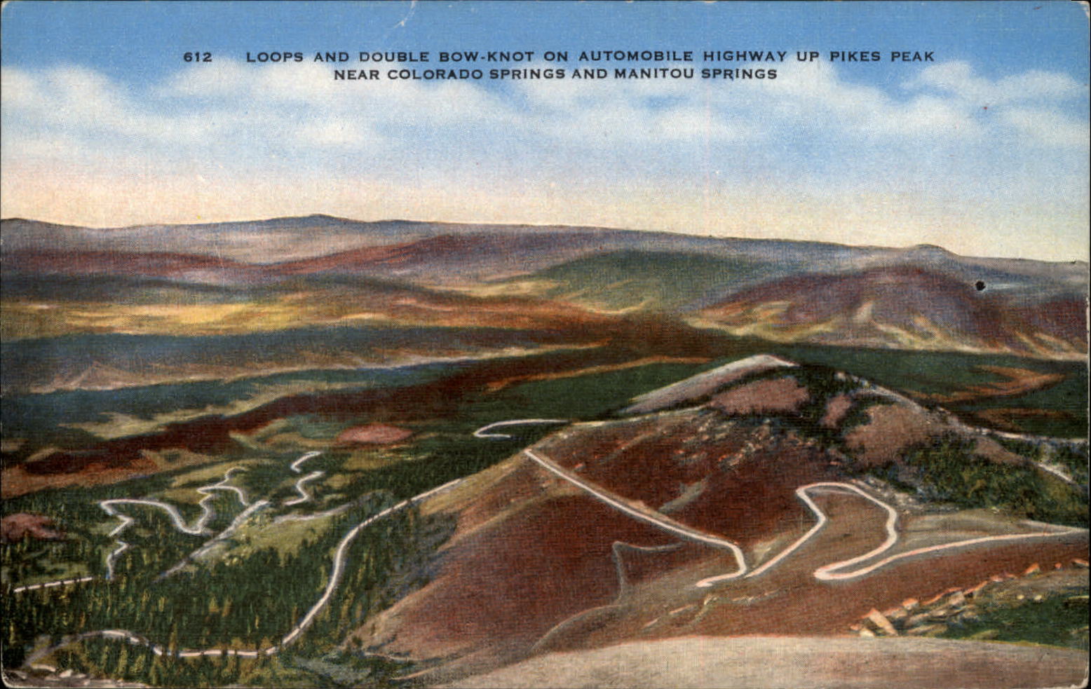 Loops Double Bow Knot Automobile Highway Pikes Peak Colorado ~ postcard sku929