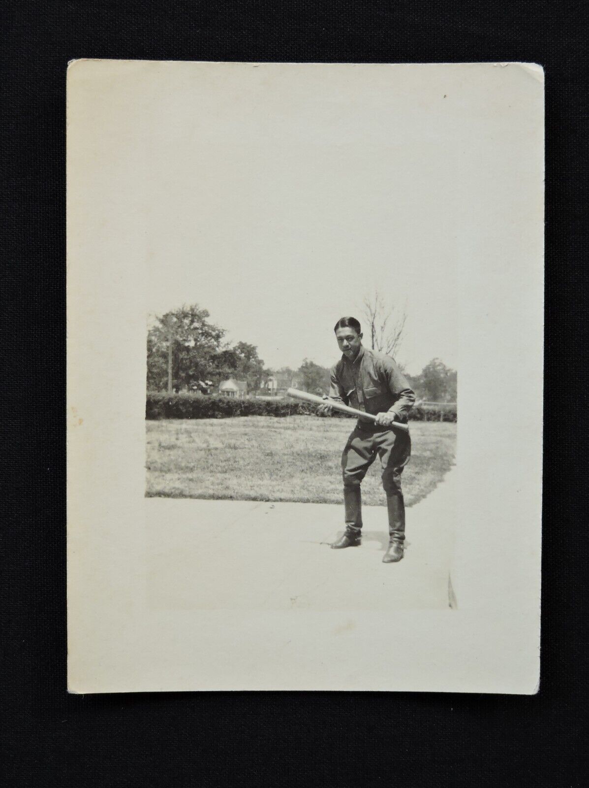 Antique 1920s Baseball Player Snapshot Photo Man Posed Holding Baseball Bat