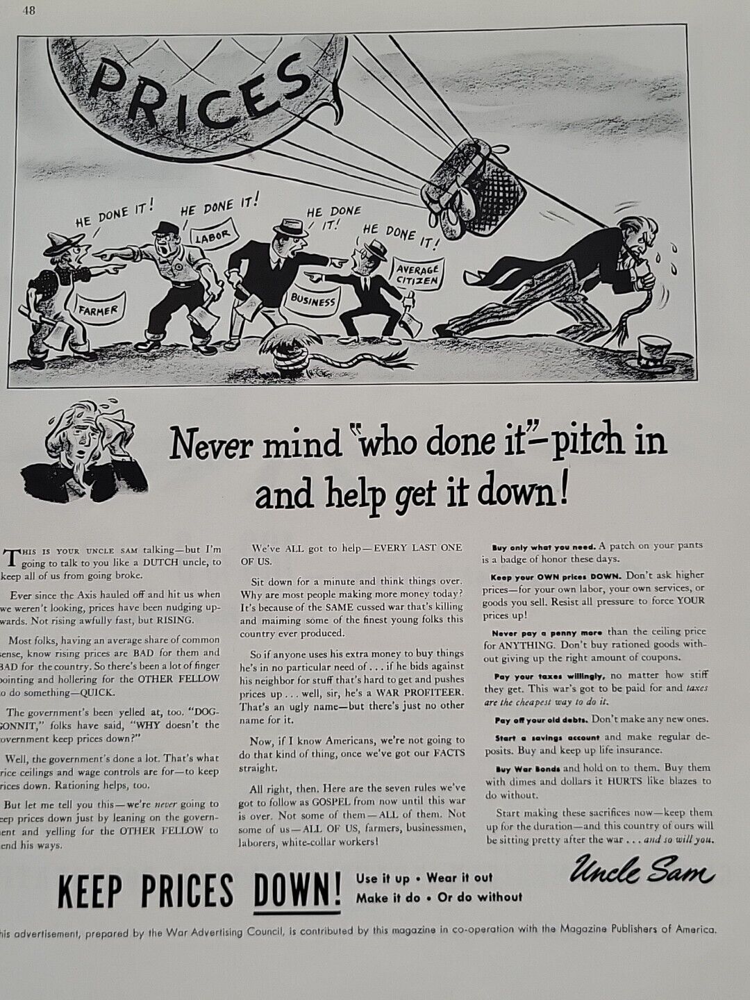 1943 War Advertising Council Fortune Magazine WW2 Print Ad Uncle Sam Farmer
