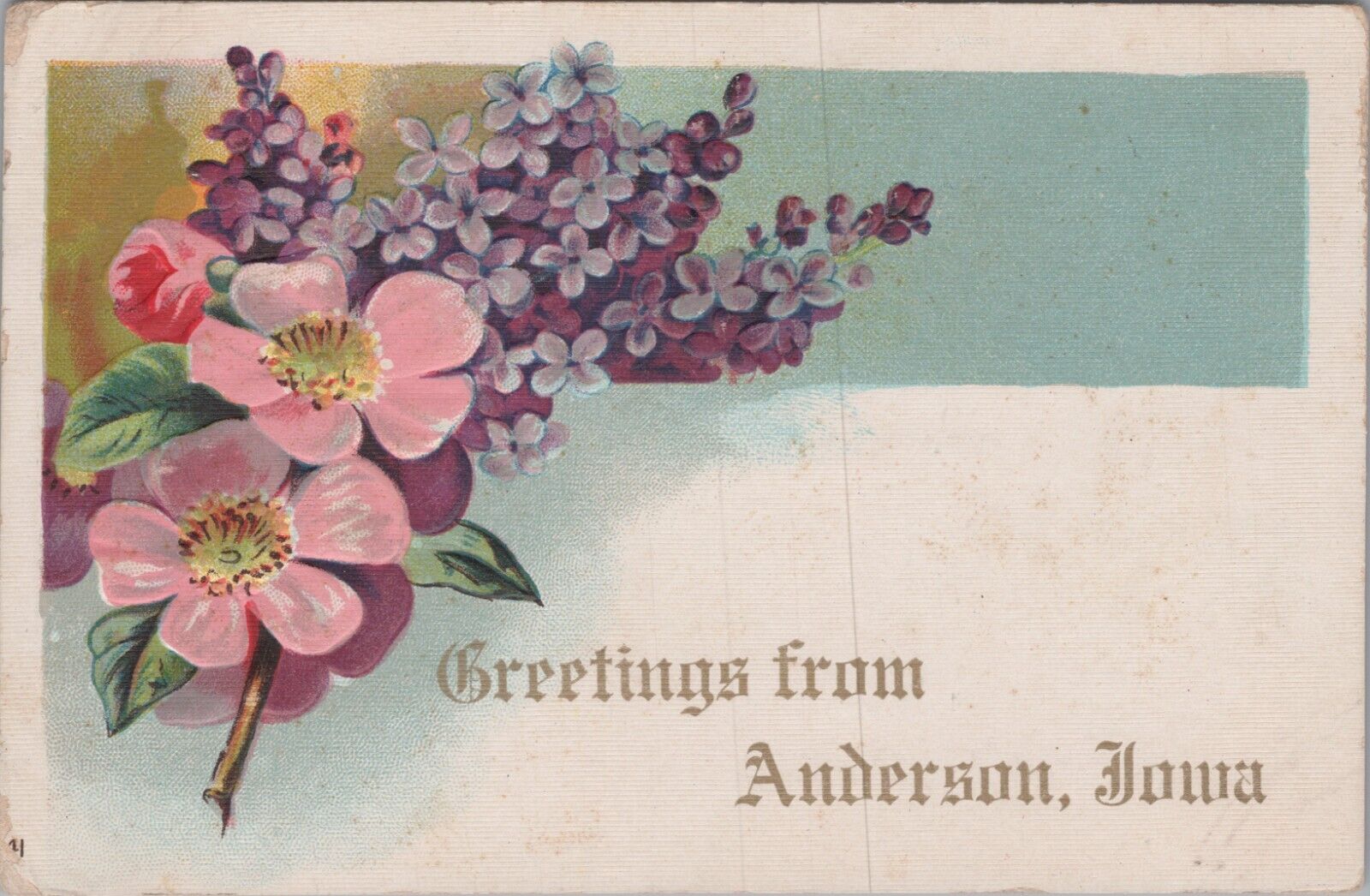 Greetings from Anderson, Iowa Flowers UNP Embossed Postcard 6583d2 MR ALE
