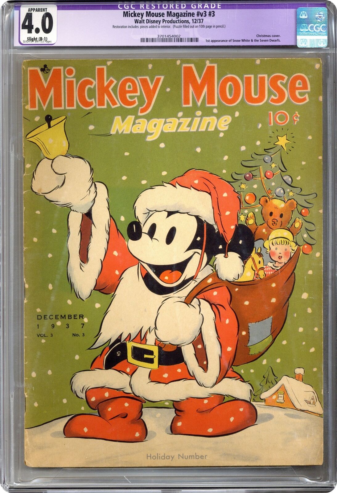 Mickey Mouse Magazine Vol. 3 #3 CGC 4.0 RESTORED 1937 3701454002