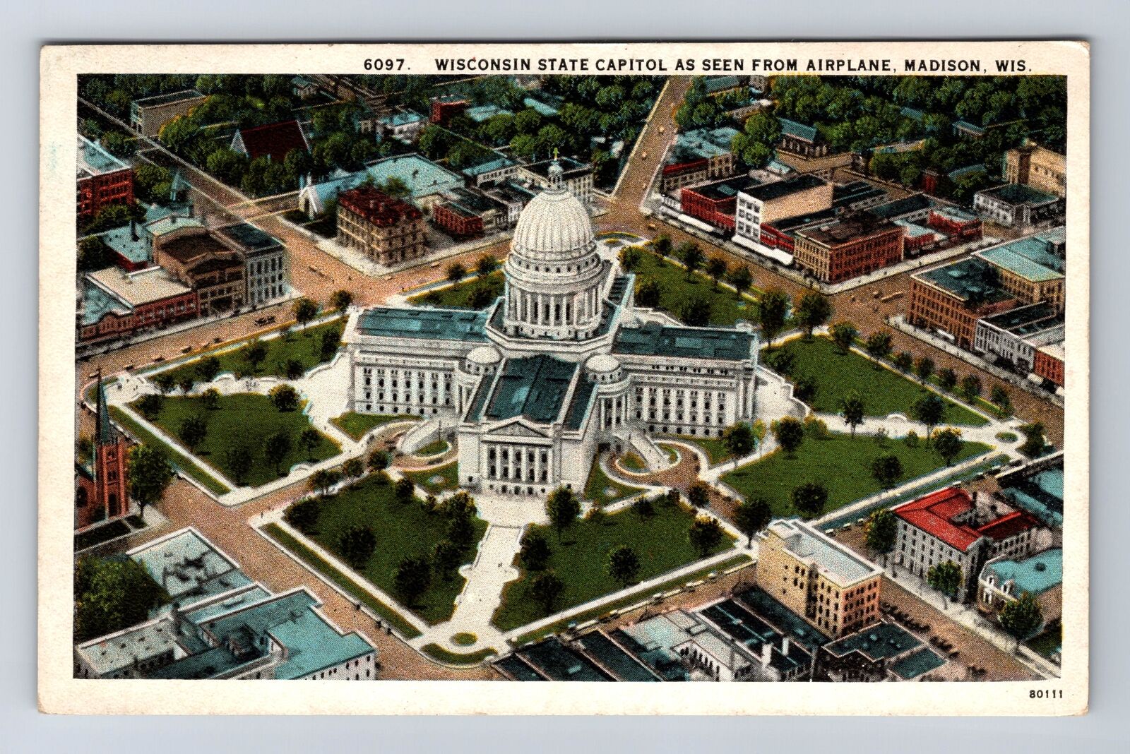 Madison WI-Wisconsin, Aerial of Wisconsin State Capitol, Vintage Postcard