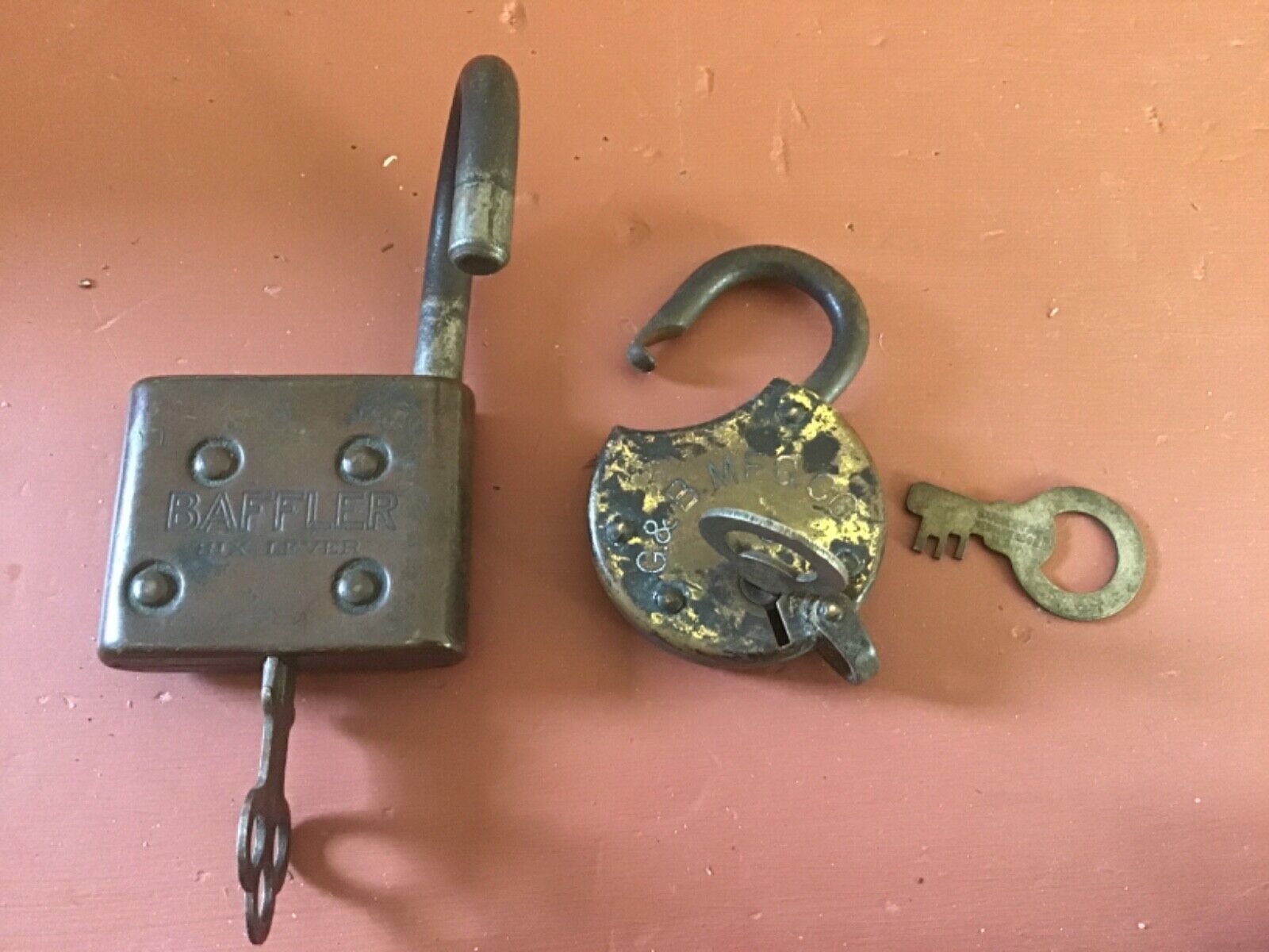 Vintage Baffler Six Lever Steel Lock & Sargent & Co. Lock both with Keys