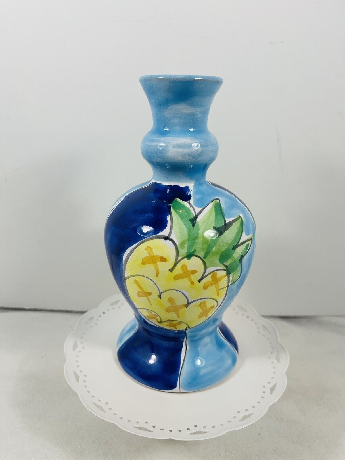 La Musa Candlesticks Holder - Ceramic Blue Palm Tree - Set of 2 Made in Italy