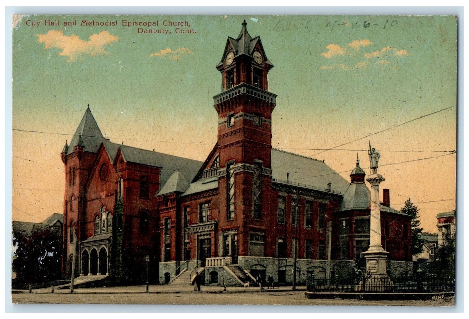 c1940's City Hall And Methodist Episcopal Church Danbury Connecticut CT Postcard