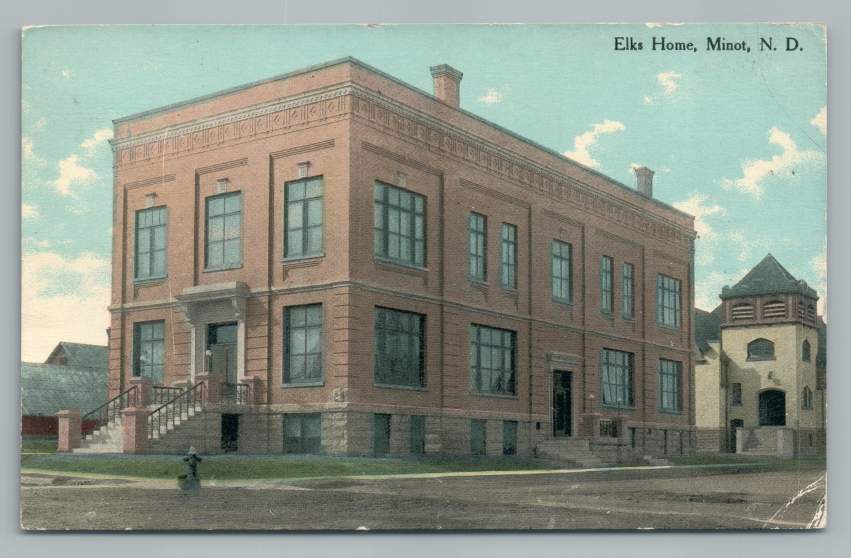 Elks Home MINOT ND Antique North Dakota Postcard 1911