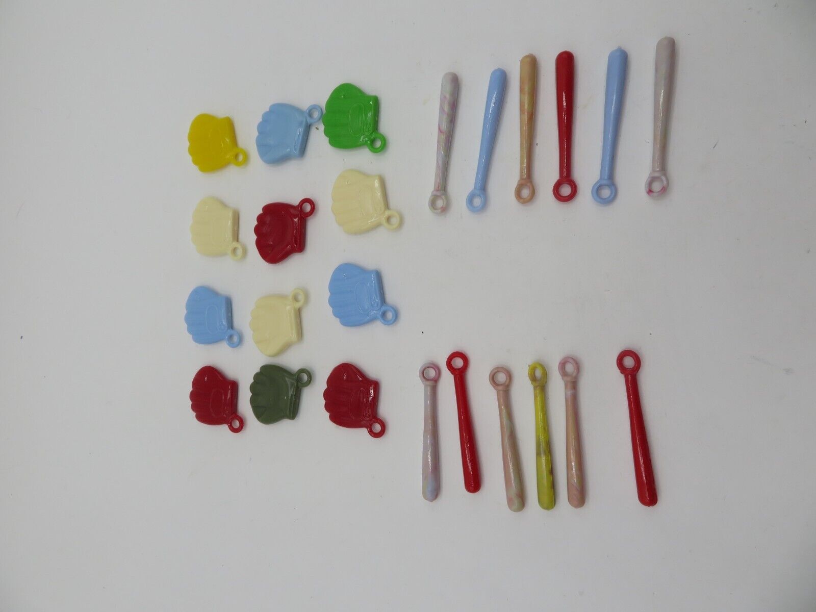 Vintage 1980s Plastic Charms Baseball Mitts & Bats Jewelry Keyrings Cake Toppers