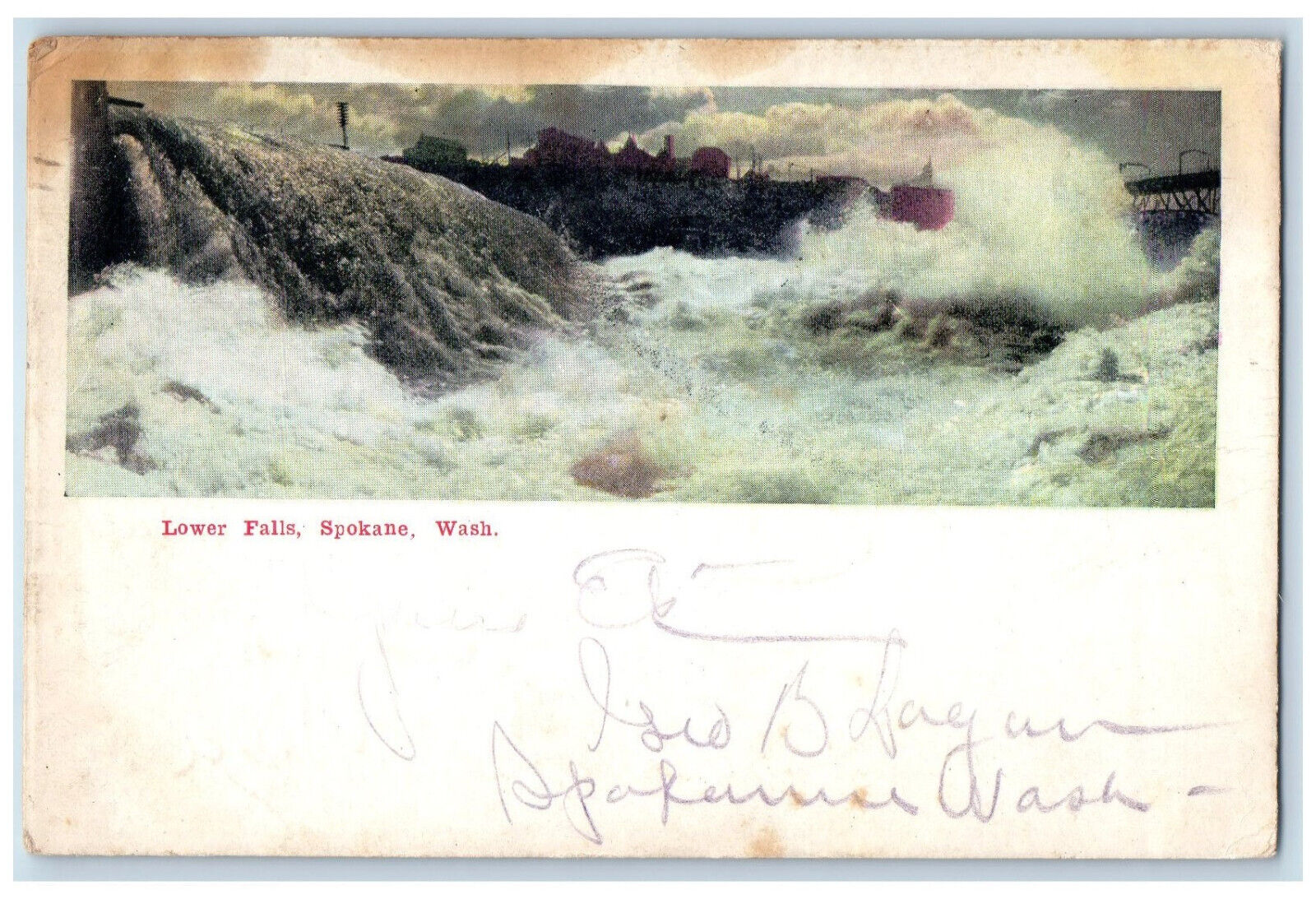 1907 View Of Lower Falls Spokane Washington WA Antique Posted Postcard