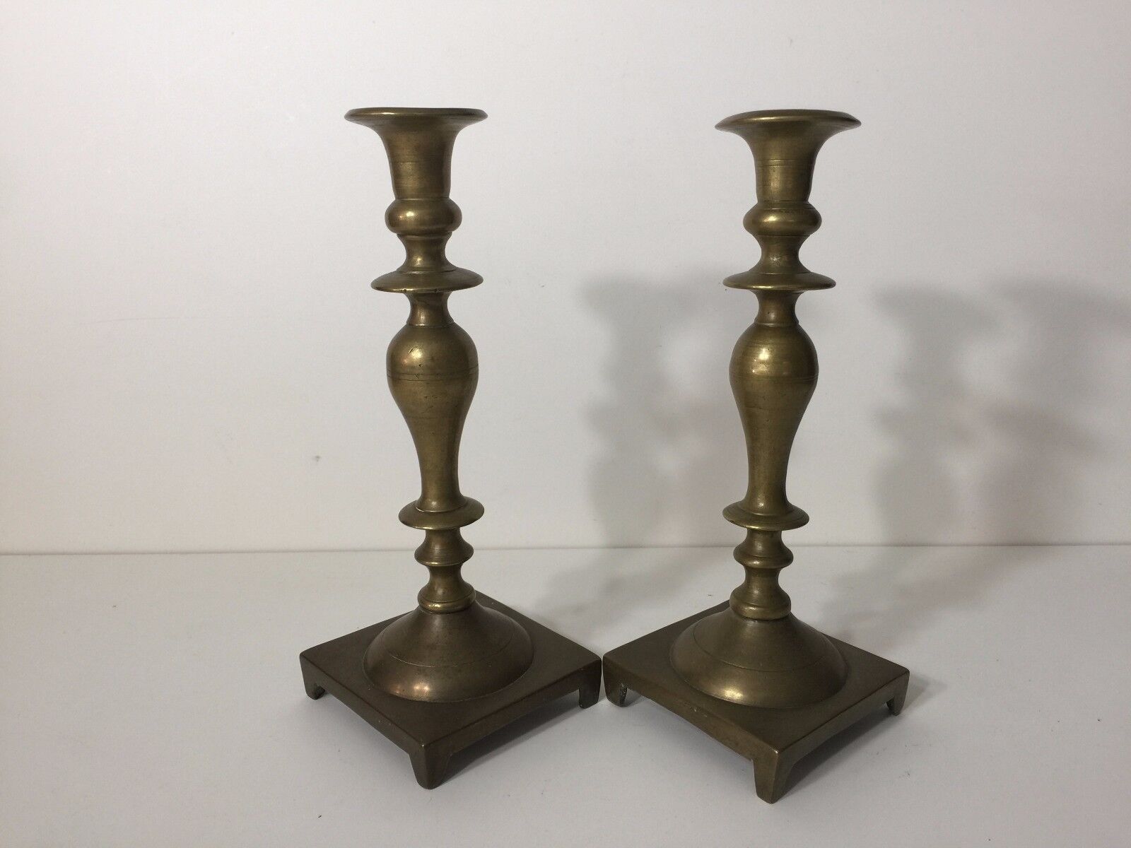Pair of Antique Late 17th or early 18th Spanish Heavy Brass Candlesticks Holders