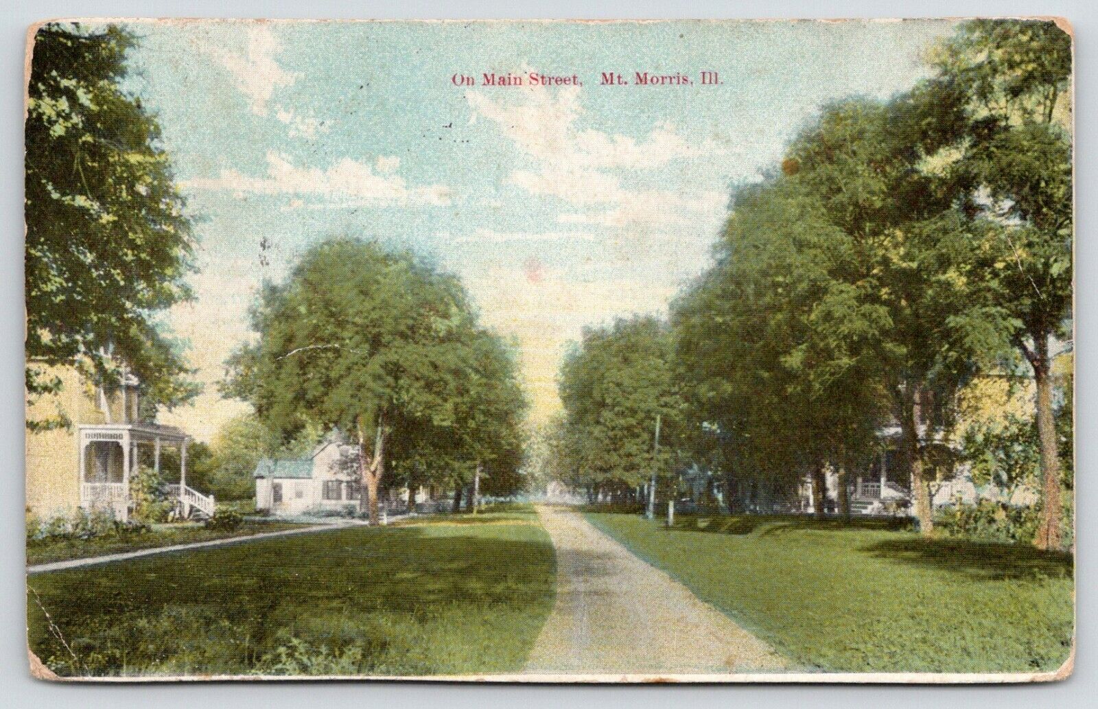 Mt Morris Illinois~Main Street Homes~Sidewalks~Dirt Road Path~1911 Postcard