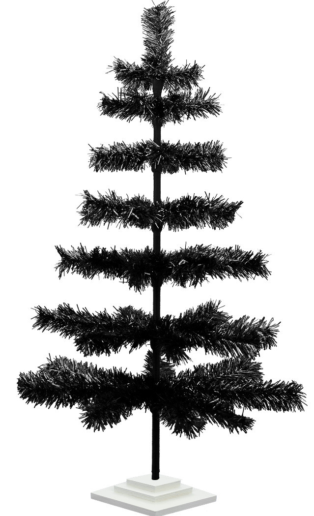 36'' Black Christmas Tree Tinsel Feather Style Holiday Tree 3FT Table-Top