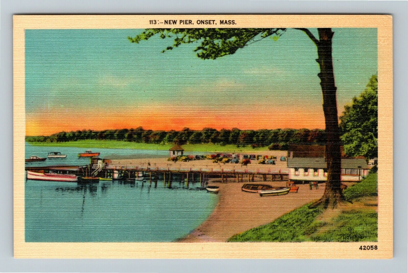 Onset, MA, New Pier Scenic Boats, Massachusetts Vintage Postcard