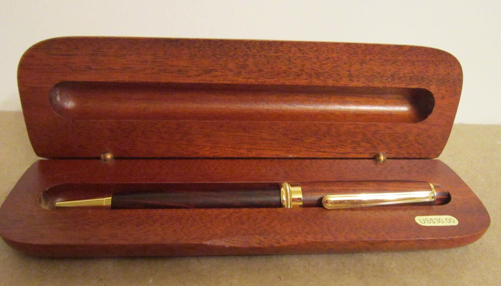 Wood Turned Gold Accent Twist Ballpoint Pen with Wooden Case ~ Handcrafted