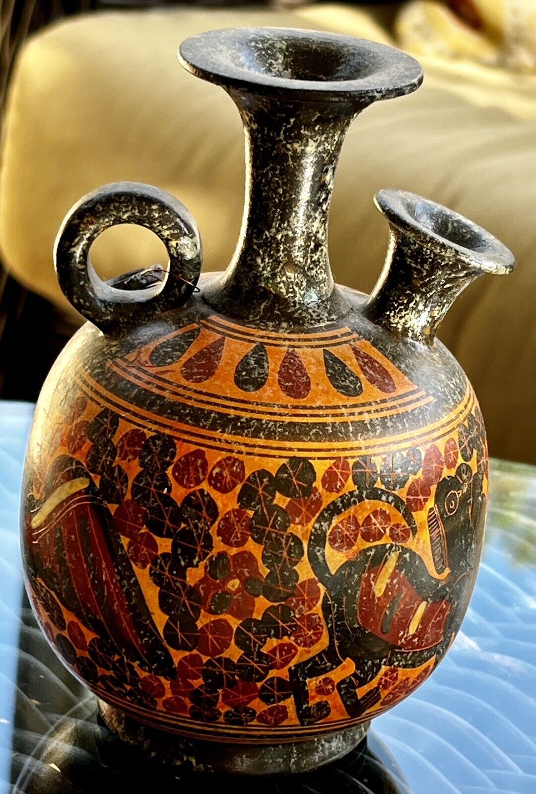 Vintage Greek Pottery 480 BC Hand Made Museum Copy Geometric Pitcher Vase 6”