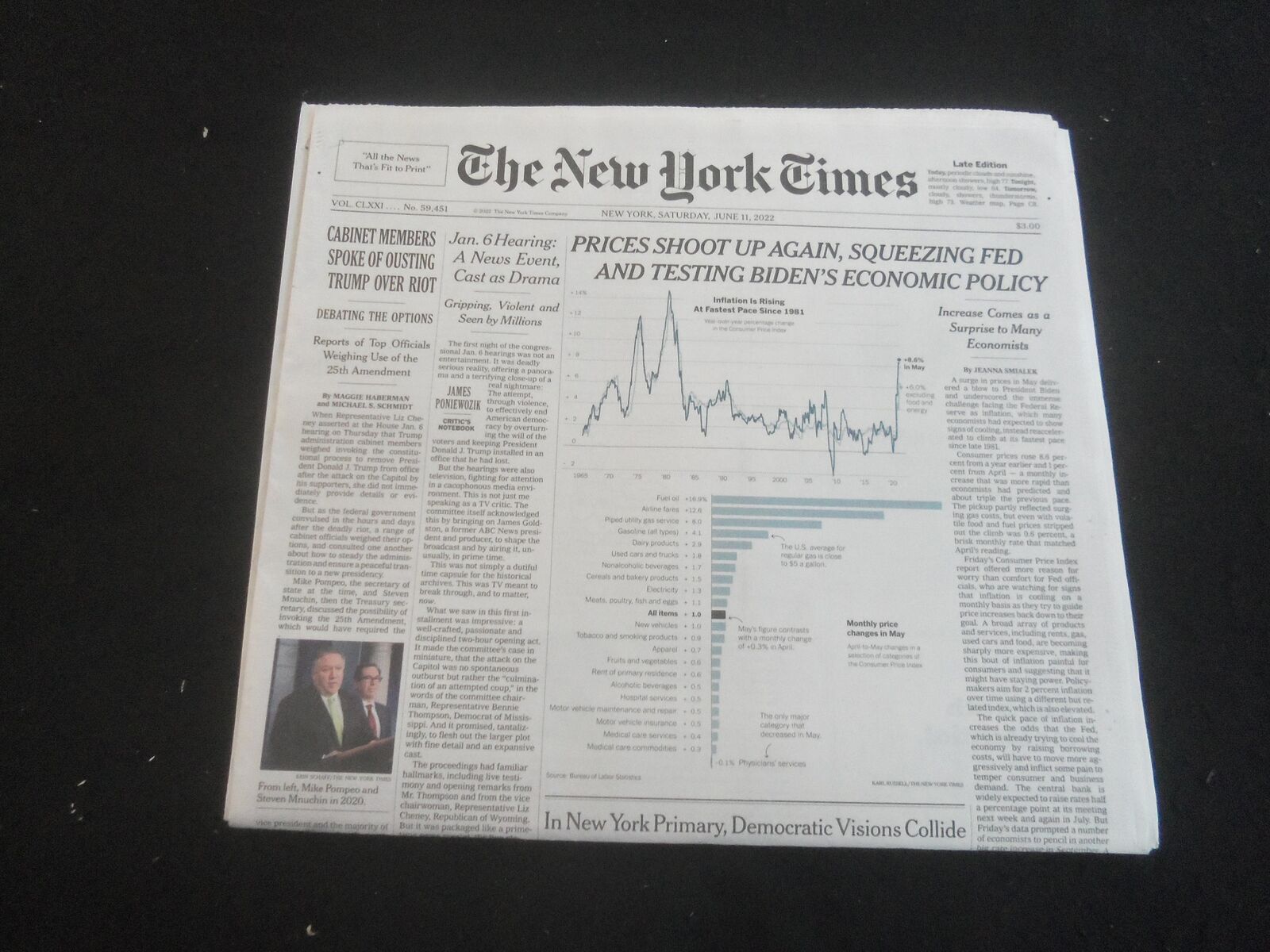 2022 JUNE 11 NEW YORK TIMES - PRICES SHOOT UP AGAIN, SQUEEZING FED AND BIDEN