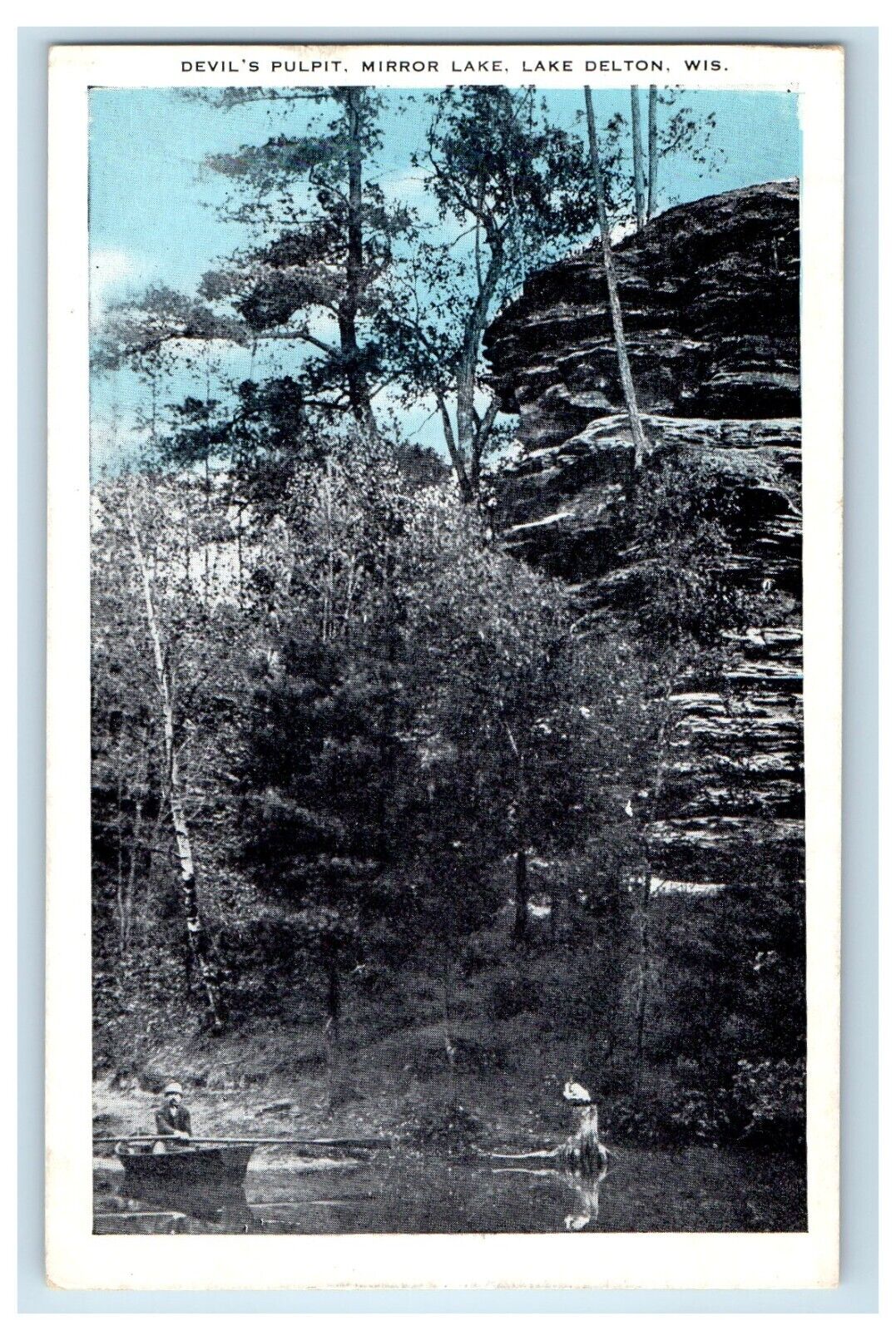 c1920s Devil\'s Pulpit, Mirror Lake, Lake Delton Wisconsin WI Postcard