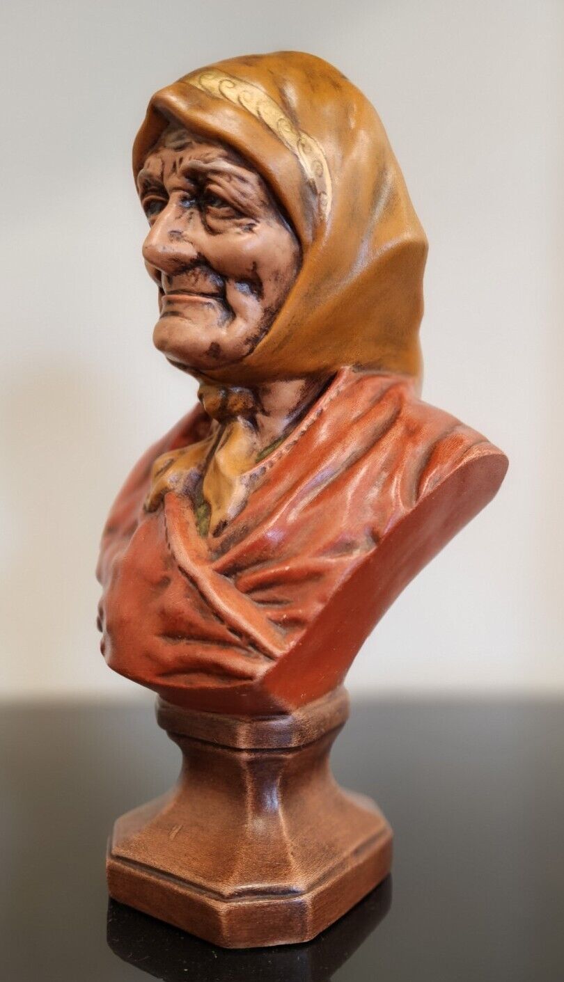 Vintage Ceramic Old Woman Lady Hag Bust Statue 10\