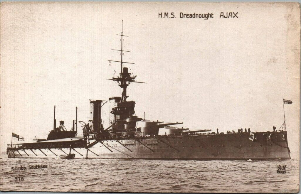 British Royal Navy Dreadnought AJAX - RPPC Photo  WWI  c1910s