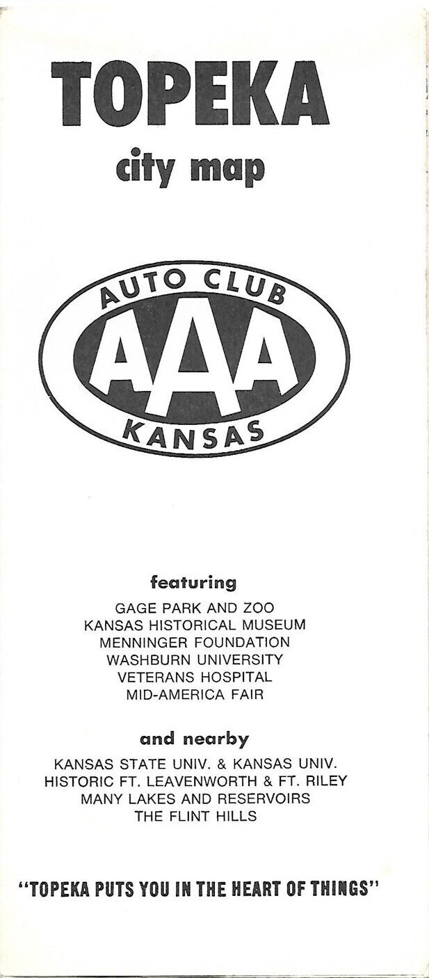 1976 Kansas Auto Club Road Map TOPEKA Tecumseh Shawnee County Washburn Univ AAA
