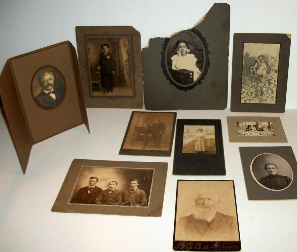 Lot of 10 TEN Antique Black and White Portrait Photo Photograph Framed Cardboard