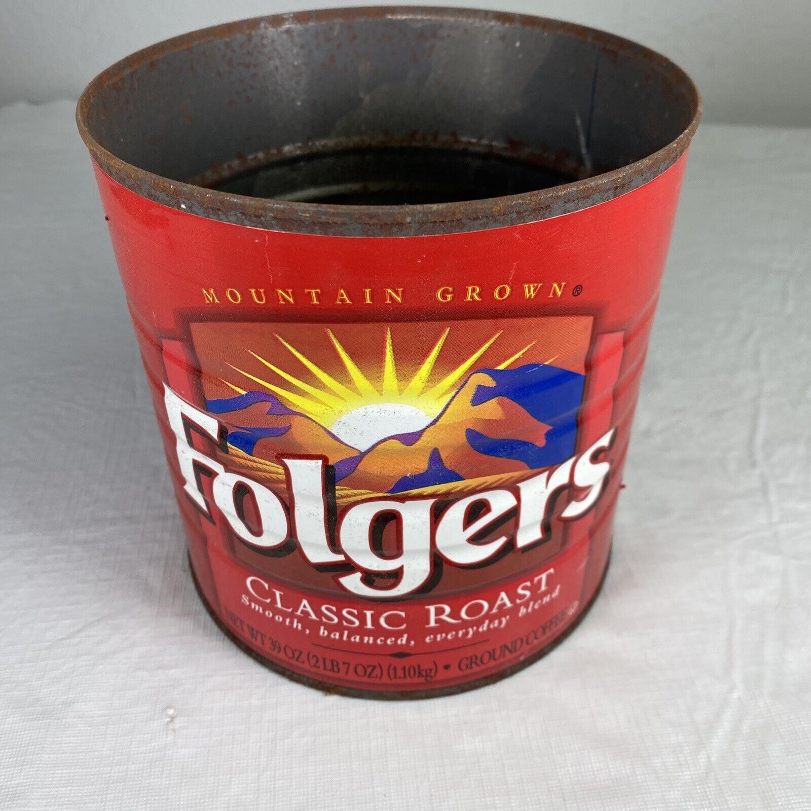 Folgers Classic Roast 39 oz Empty Metal Can No Lid Not Painted Wrapped