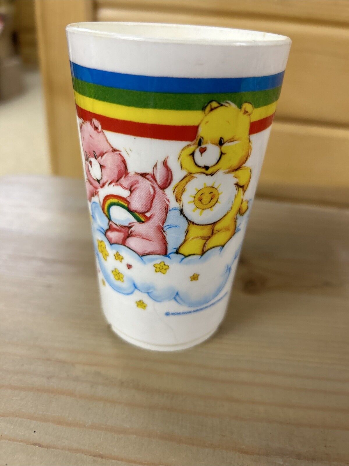 Vintage Care Bears Plastic Cup Mug Rainbow by Deka Plastics USA.