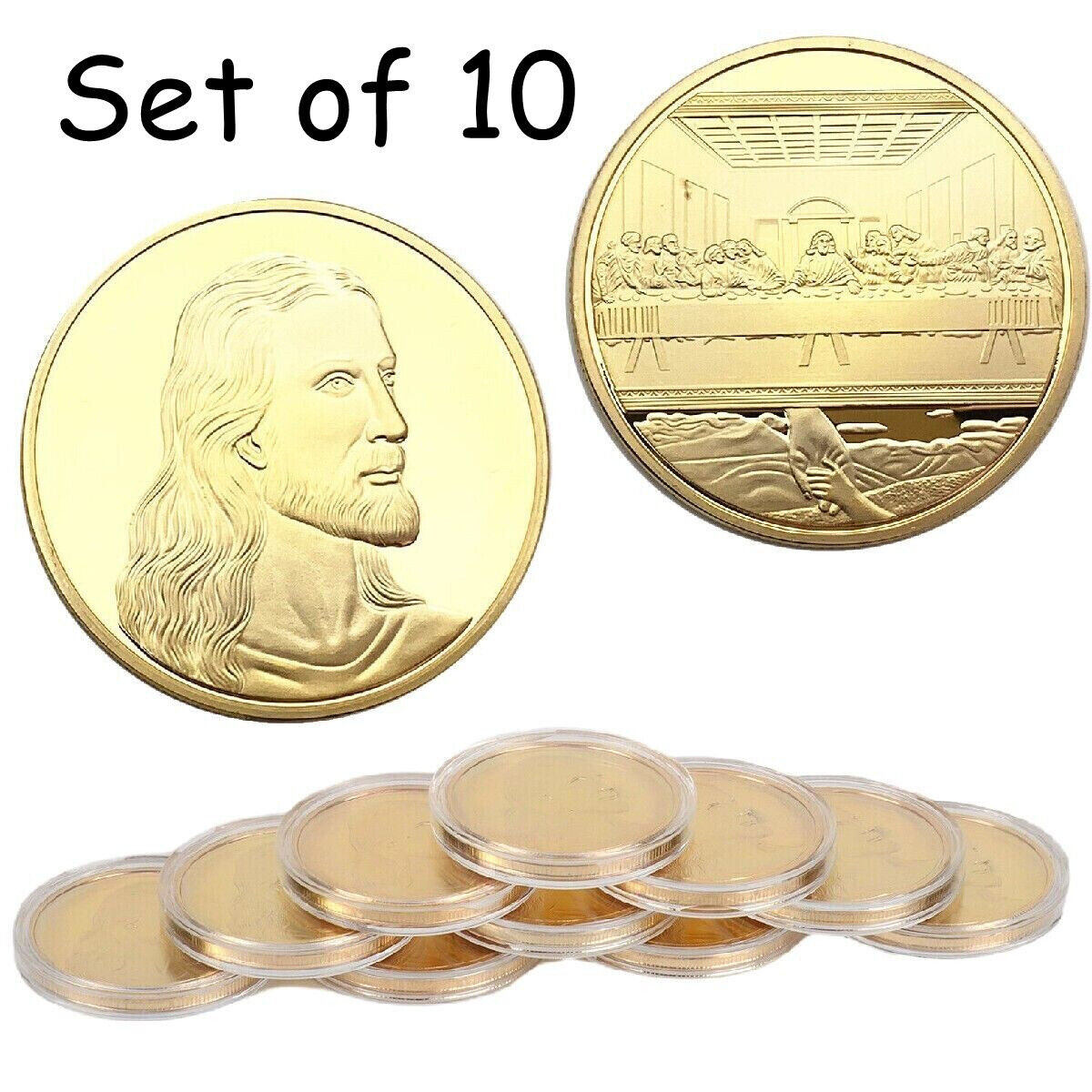 Set of 10 Jesus Memorial Coin Last Supper Gold Plated Metal Coin Souvenir Gift