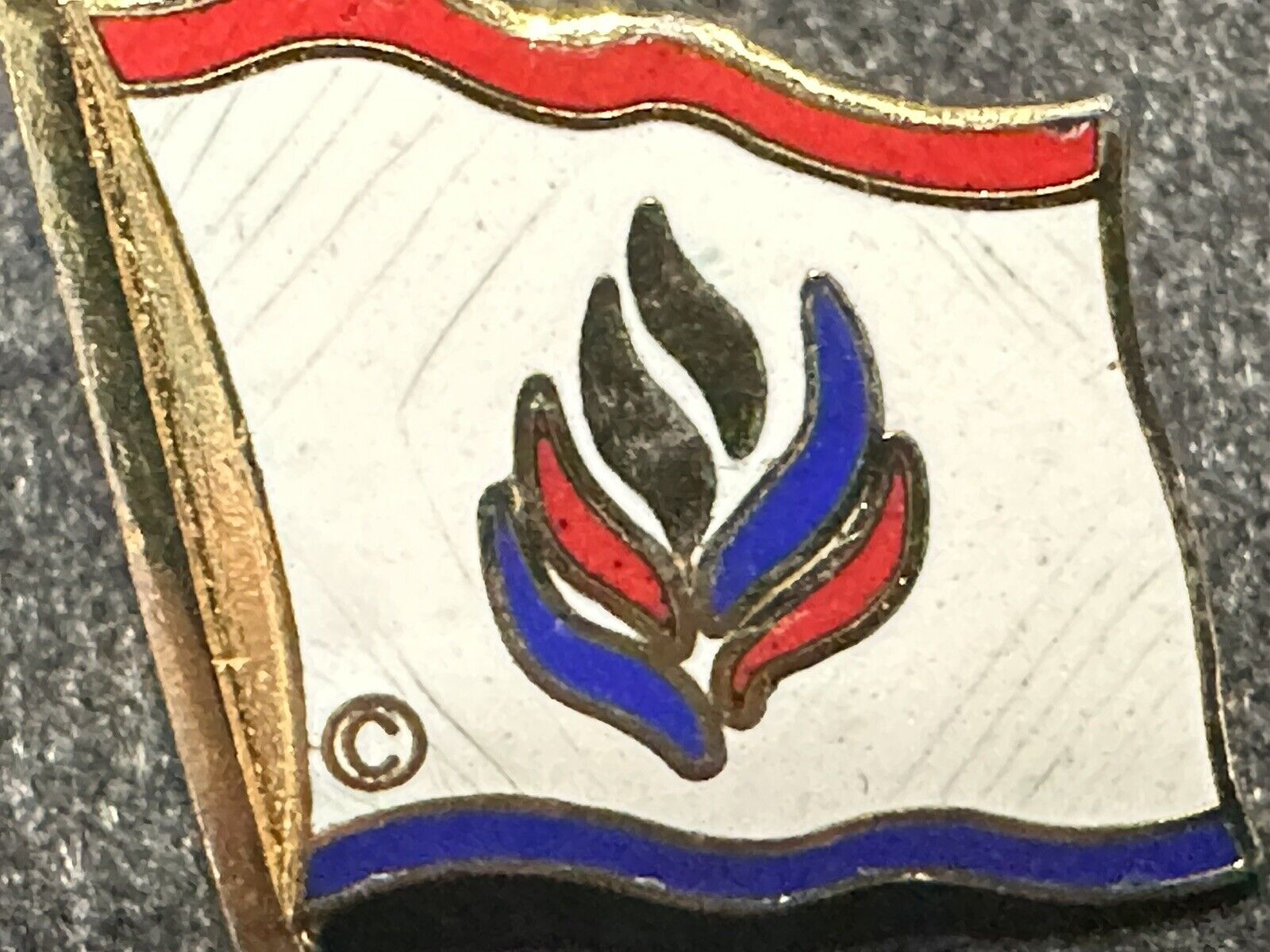 Vintage Pin - Red White Blue Flame Flag Enamel Pin Pin-Back GWI - Gold Tone