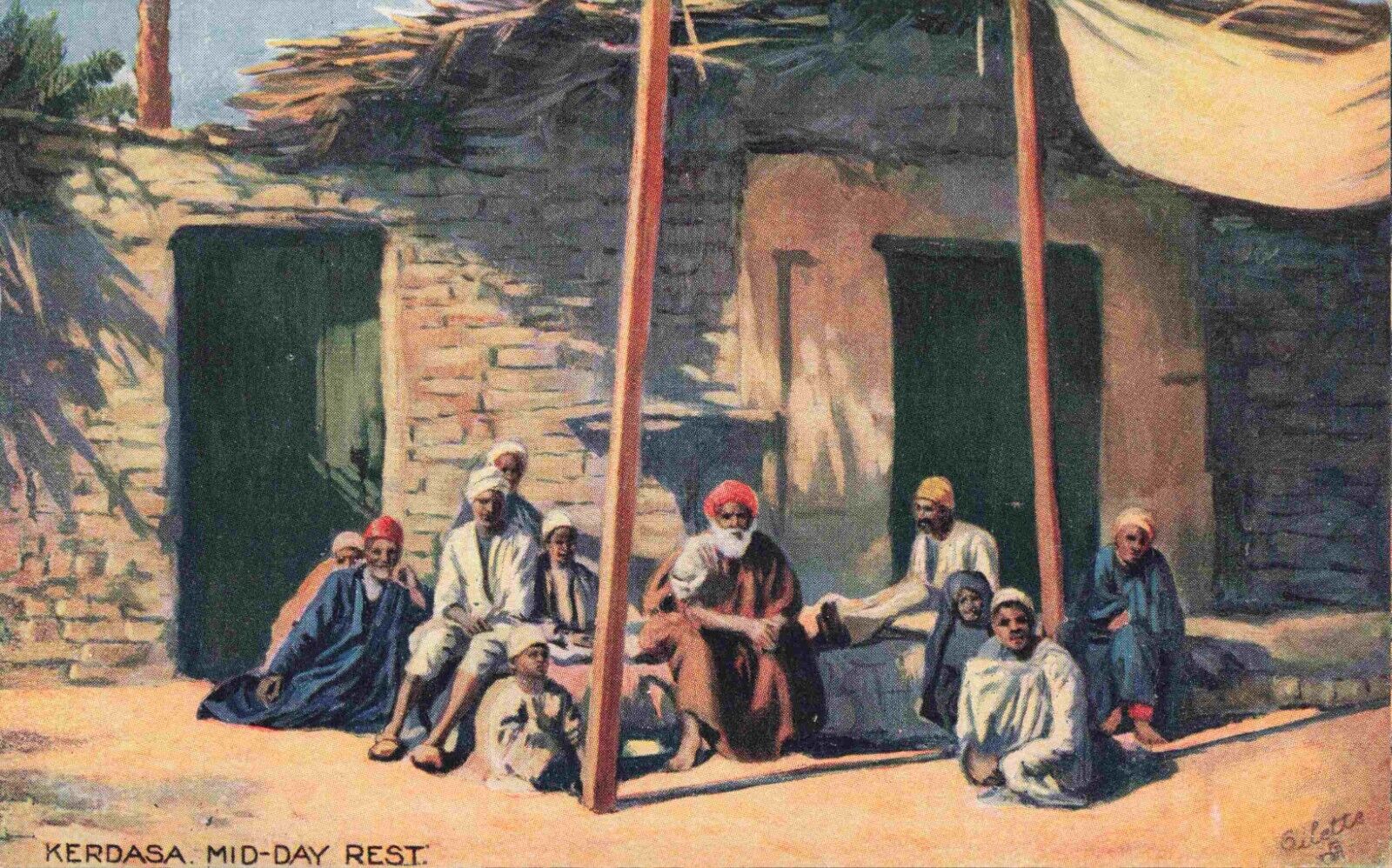 Tucks Oilette Kerdasah Egypt People Mid Day Rest c1908 Vintage Painting Postcard