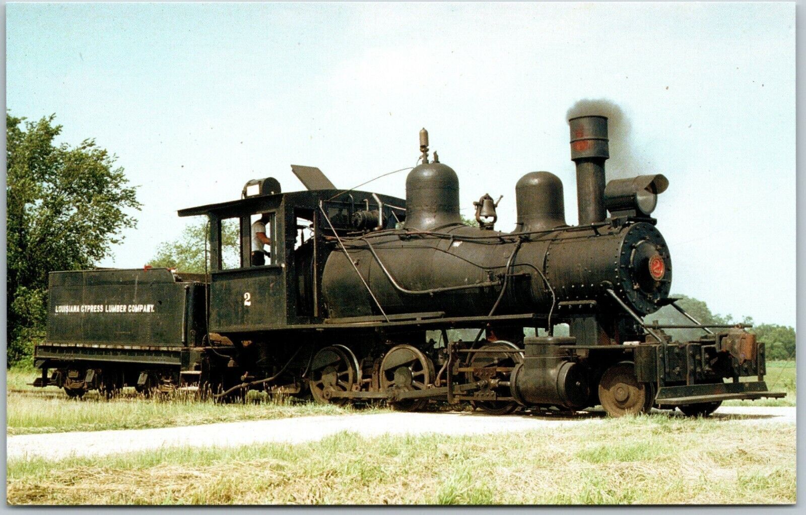 Postcard Steam Locomotive Louisiana Cypress Lumber Co. 2-6=0 Mogul #2 Train