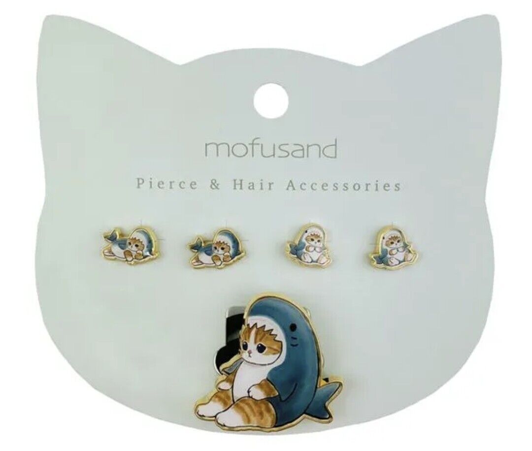 mofusand Shark cat Pierced earrings & Hair Elastic set kitty