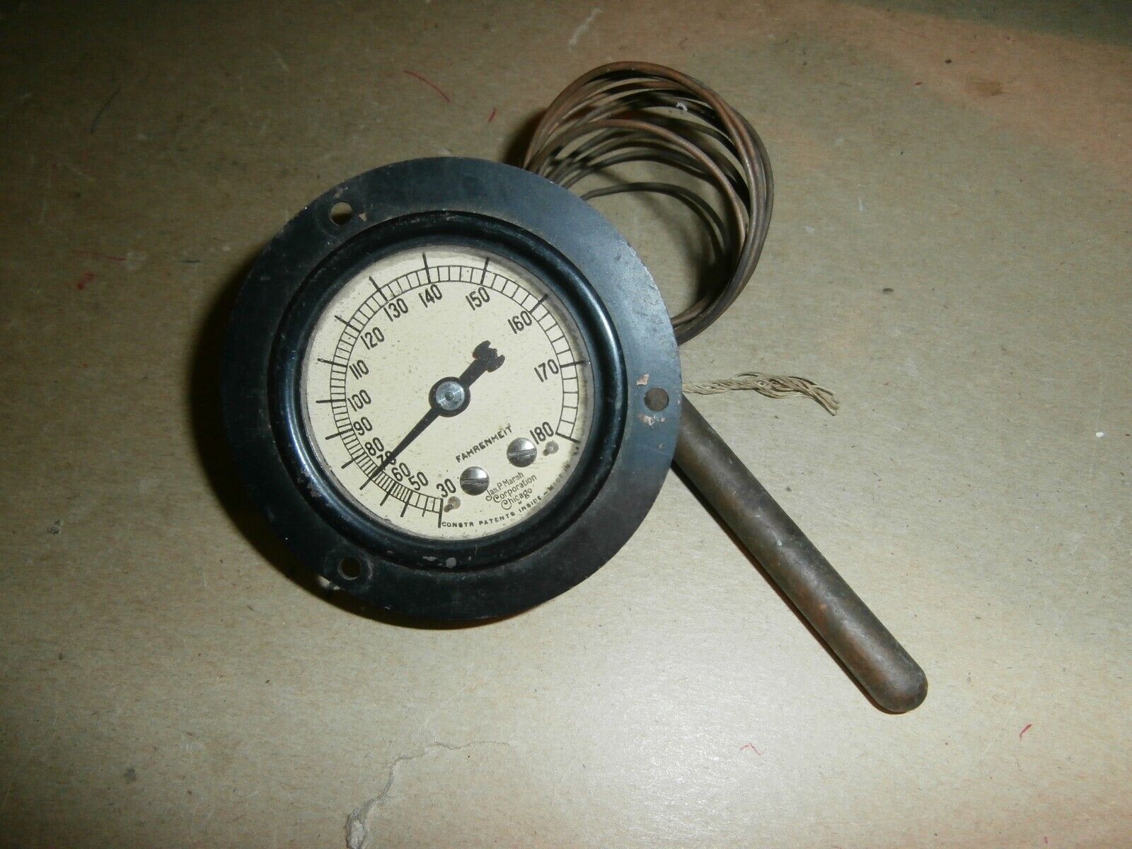 Vintage Jas P Marsh Corp Chicago 180 Degree Fahrenheit Industrial Thermometer