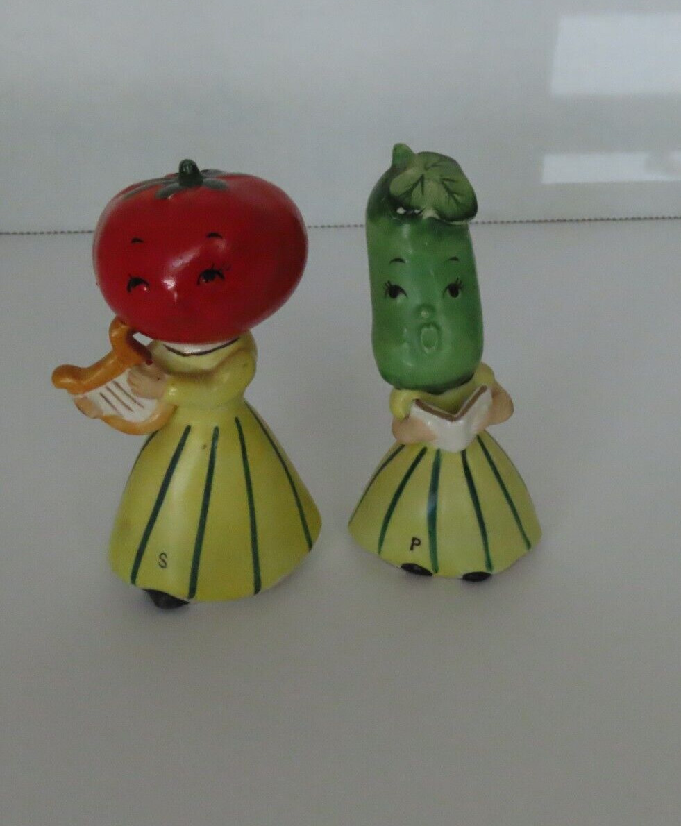 Vintage Napco  Tomato and Cucumber salt and pepper shakers