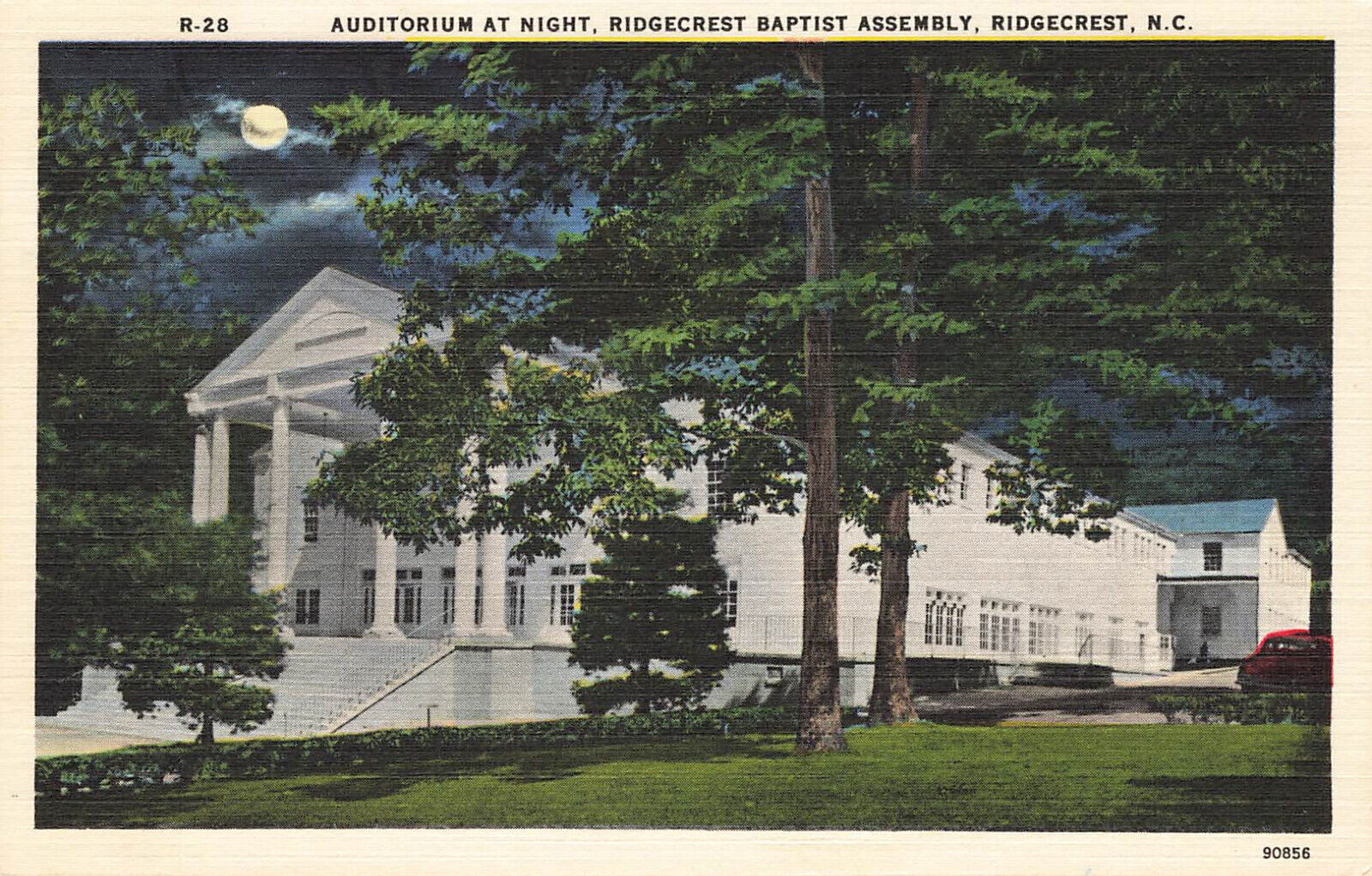 BAPTIST ASSEMBLY AUDITORIUM AT NIGHT POSTCARD RIDGECREST NC NORTH CAROLINA 1930s