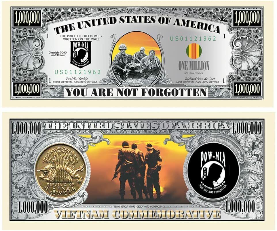 ✅ Pack of 100 POW MIA Vietnam 1 Million Dollar Bills Novelty Commemorative ✅